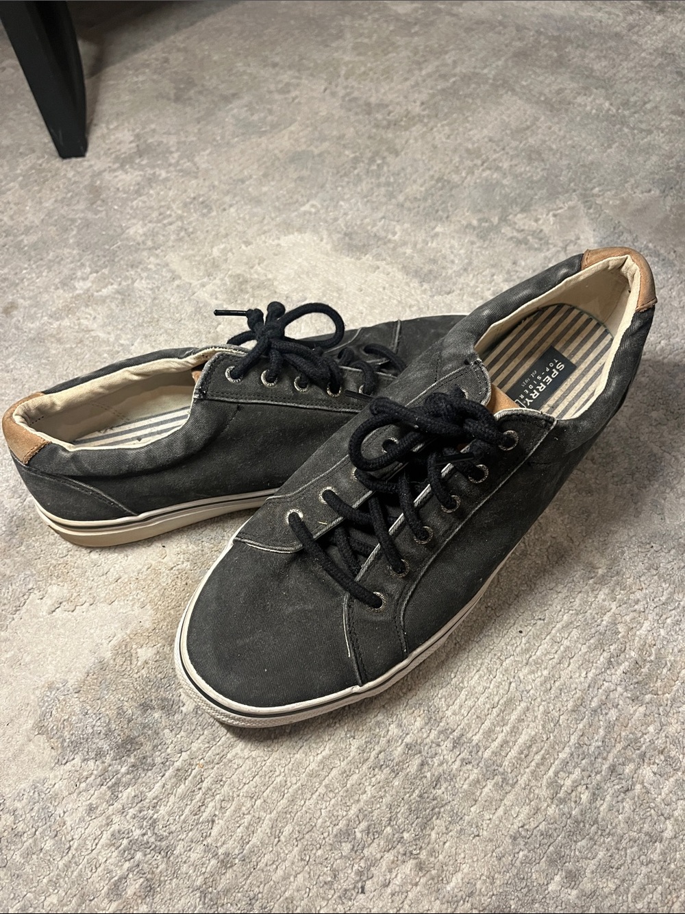 Sperry Black Suede Low-Top Lace-Up Sneakers with Tan Heel Accent
